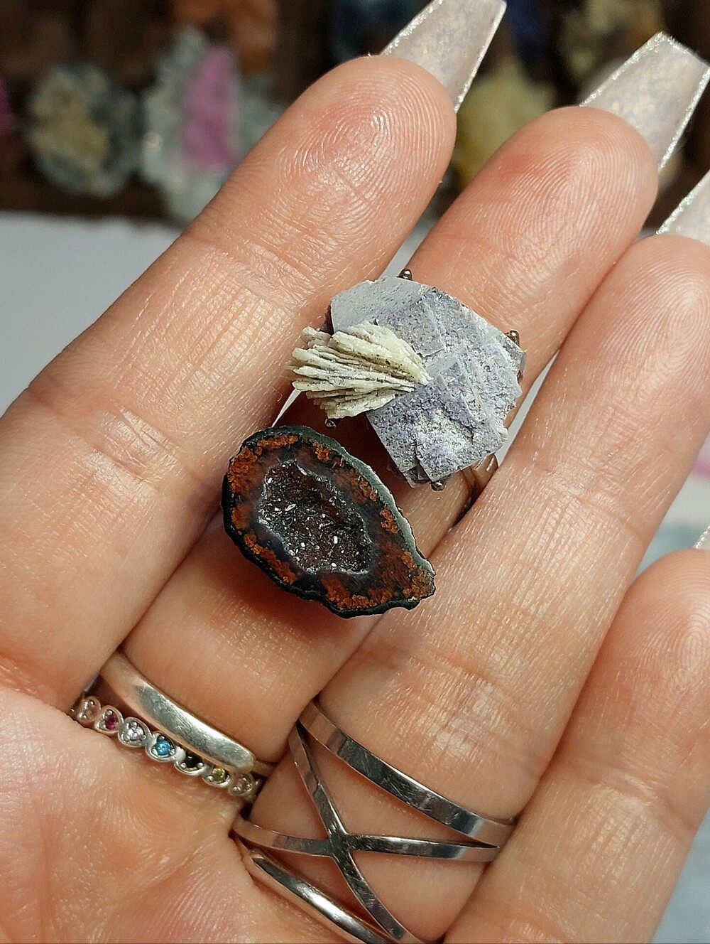 ⚒️ Cathedral Fluorite & Tobasco Mexican Geode Copper Specimen Ring